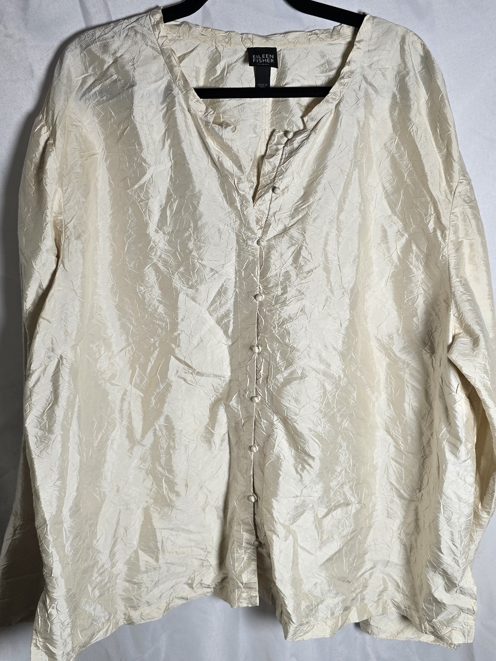 Eileen Fisher Woman 100% Silk Textured Cream Button-Front Shirt Jacket, sz 3X